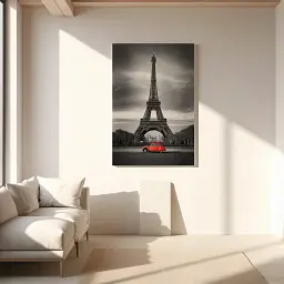 Інтер'єрна картина Ейфелева Вежа та червоний автомобіль, Париж, Paris, France, інтер'єрний декор, 60×40 см (id0793) - мініатюра 2