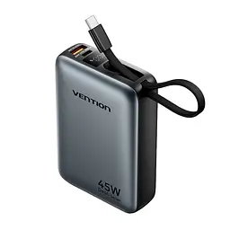 Батарея універсальна Vention 20000 mAh 45W Mini with Built-in USB-C Cable Gray (FHGH0) - мініатюра 1