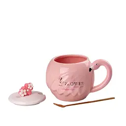 Чашка керамічна Happy Life Фламінго з кришкою та ложкою Flower 500 мл HPCY8276FW - мініатюра 2