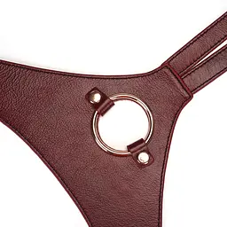 Шкіряні трусики для страпона Liebe Seele Wine Red Strap on Harness, універсальний розмір - мініатюра 5