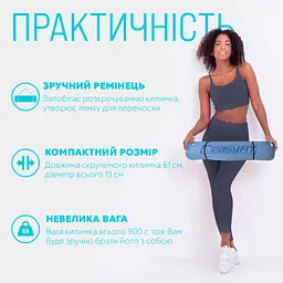 Килимок для йоги та фітнесу EasyFit TPE+TC 6 мм двошаровий блакитний-синій - мініатюра 2