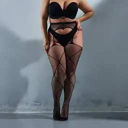 Колготки сітчасті з інтимним вирізом та смужками S-XXXXL чорні (875179)