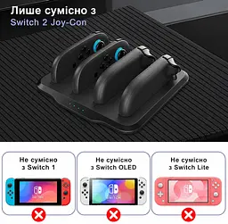 Док-станція OdiuK SN006 4-в-1 для Nintendo Switch 2 Joy-Con магнітна зарядна станція чорна (SKU-031) - мініатюра 3