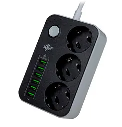 Мережевий фільтр-подовжувач LogicPower LPF24-USB6, 3x220 В-2500 Вт, 6xUSB-3,4 А - мініатюра 2