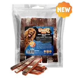 Ласощі для собак UniQ PETS Стріпси з качки та шкіри тріски, 500 г
