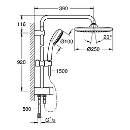 Душова система Grohe Tempesta Cosmopolitan System 250 Flex 26675000, Хром - мініатюра 2