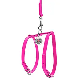 Шлея з повідцем для собак Waudog Glamour, шкіряна, з QR паспортом, 25-33х35-43х1,2/115 см, рожевий (34007) - мініатюра 2