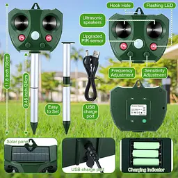 Qualirey 2 Pack Сонячний ультразвуковий репелент від тварин, USB-репелент для кішок Відкритий підвісні пристрої для стримування - мініатюра 3