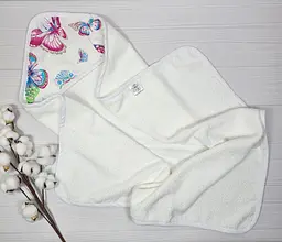 Дитячий рушничок-куточок 80х80 a.l.babybox Метелики Білий - мініатюра 2