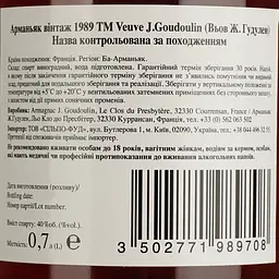 Арманьяк Veuve J.Goudoulin Bas Armagnac 1989 40% 0.7 л у подарунковій коробці - мініатюра 5