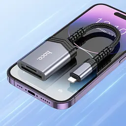 Адаптер перехідник Hoco UA25 2 в 1 card reader Lightning сірий - мініатюра 4