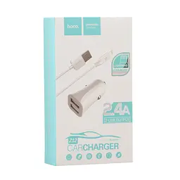 Адаптер автомобільний Hoco Lightning cable Z12 2USB 2.4 A набір із кабелем білий - мініатюра 2