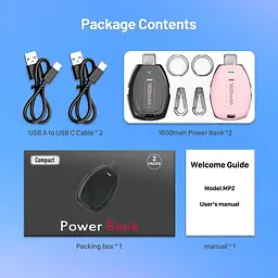 Портативний зарядний пристрій-брелок Huaeng Mini Power Emergency Pod для iPhone, 1600 мАг 2 шт. - мініатюра 7