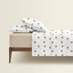 Двоспальна постільна білизна з простирадлом на резинці BEIGE HEARTS CS3 COSAS (2200000034533) - мініатюра 2