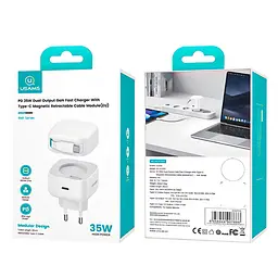 МЗП Usams US-CC202 GaN With Type-C Magnetic Retractable Cable Module XMF Ser. 35W (2USB-C) White - мініатюра 6