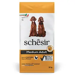 Сухий монопротеїновий корм Schesir Dog Medium Adult Chicken Шезір для дорослих собак середніх порід з куркою 12 кг (ШСВСК12)