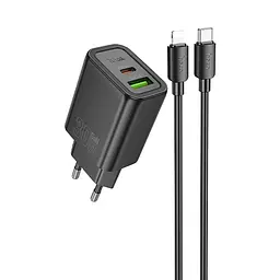 МЗП Hoco N63 Gentle PD30W+QC3.0 (1USB-A/1C) + кабель Type-C to Lightning Black