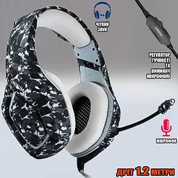 Дротові ігрові навушники Onikuma Gaming K1-B, 3.5mm, 2.2m, Camouflage-Grey - мініатюра 6