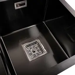 Кухонна мийка Platinum Handmade PVD HDB чорна 780x430x230 на дві чаші (квадратний сифон,3.0/1.0), Чорний - мініатюра 6
