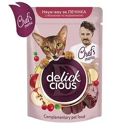 Вологий корм додатковий для котів Delickcious печінка, яблука, журавлина в соусі 85 г