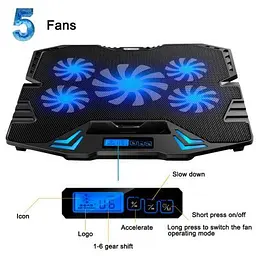 Підставка до ноутбука IceCoorel 10-15, 1 x 125mm 1400 RPM + 4 x 70mm 2500 RPM, 2 x USB, 365x297x30mm, Blue (K5Bl) - мініатюра 5