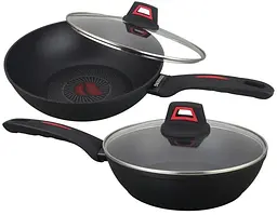 Глибока антипригарна сковорода з кришкою WOK Benson 24 см BN-834