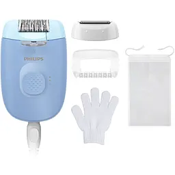 Эпилятор Philips Series 2000 дисковый от сети сухой с подсветкой 2 насадки голубой (BRE247/00)