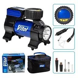 Автомобільний компресор Vitol 100psi 14Amp 37л Ліхтар Автостоп прикурювач (K-22)