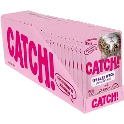 Набір вологий корм Catch! для дороcлих котів три види м'яса з овочами в желе 2.04 кг (24 шт х 85 г)