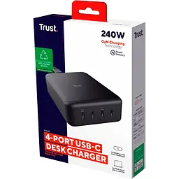 Зарядний пристрій Trust Maxo 240Вт,GaN, 4xUSB-C,PD, чорний (25413_TRUST) - мініатюра 6