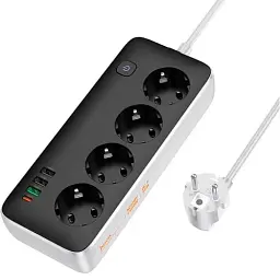 Мережевий подовжувач Hoco AC22 Sunlight 4-bit (PD30W/1C3A) Desktop Socket Black - мініатюра 2