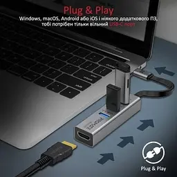 Концентратор Promate USB-C 4-in-1 порти Promate (mediahub-c3.grey) (mediahub-c3.grey) - мініатюра 4