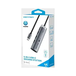 Концентратор Vention USB-C 5-in-1 3xUSB 3.0 + HDMI 4K60Hz + USB-C PD100W gray (TGMHB) - мініатюра 12