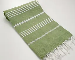 Рушник пештемаль Turkey Towel 100х180 см легкий великий для пляжу басейну бані сауни підстилка на дачу пікнік природу відпустку море полоса оливковий - мініатюра 2
