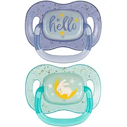 Пустушка силіконова симетрична Canpol babies NightGlow 0-6 місяців 2 шт. синя (34/942_blu)