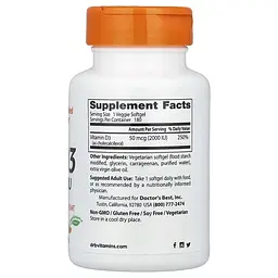 Вітамін D Doctor's Best Vitamin D3 2000 IU, 180 вегакапсул підтримання здоров'я кісток та зубів - мініатюра 2