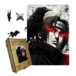 Дерев'яний фігурний пазл puzzlean Ворон Учіха, А3, Дерев'яна коробка 200 елементів