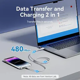 Кабель USB 2.0 Type-C M-Lightning M, 1.0 м, PD 27W, PVC, голубой Vention - миниатюра 7