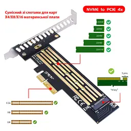 Контролер Dynamode M.2 SSD NVMe M-Key to PCI-E 3.0 x4/ x8/ x16, full profile br (PCI-Ex4- M.2 M-key) - мініатюра 6