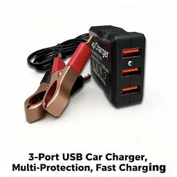 Адаптер живлення 12V/24V на 5V з 3 USB-портами та затискачами для акумулятора для аварійної зарядки телефонів. - мініатюра 7