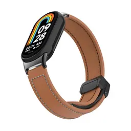Ремінець для фітнес-браслета Grand змінний браслет шкіряний для Xiaomi Band 8 з магнітною застібкою коричневий - мініатюра 2