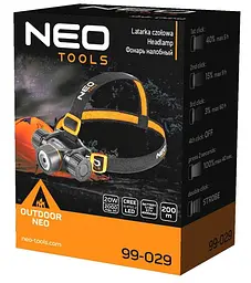 Neo Tools Ліхтар налобний аккумулятор/батарейки, 4000мА • рік або ААх3, 2000лм, 20Вт, 5 функцій освітлення, IPX4 - мініатюра 7