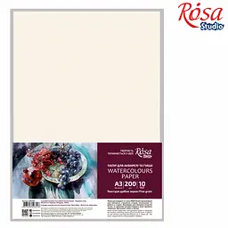 Папір для акварелі Rosa Studio пакет А3 (29,7х42 см) 200 г/м² 10 л дрібне зерно (4823098528418)