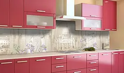 Вініловий кухонний фартух Собор наклейка для кухні ПВХ Архітектура Бежевий 60х250 см Happy Pocket Z181663