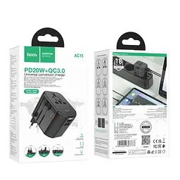 Універсальний зарядний пристрій Hoco AC15 Walker Three-Port PD20W(1C2A) Universal Conversion Charger Black - мініатюра 6