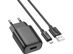 Мережевий зарядний пристрій Hoco C134A microUSB cable Black (6942007621335)