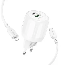 МЗП Borofone BA93A Lustrous PD20W+QC3.0 (1USB-A/1C) + кабель Type-C to Lightning White - мініатюра 3