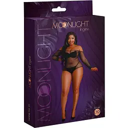 Сітчасте боді зі стразами Moonlight Plus Model 09 XL-XXXL Black, відкриті плечі - мініатюра 5