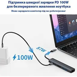 Концентратор Dynamode 7-in-1 USB-C to HDTV 4K/30Hz 2хUSB3.0 RJ45 USB-C PD 100W SD/MicroSD (BYL-2303) - мініатюра 6