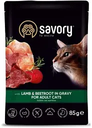 Вологий корм для дорослих котів Savory з ягням та буряком в соусі пауч 85 г